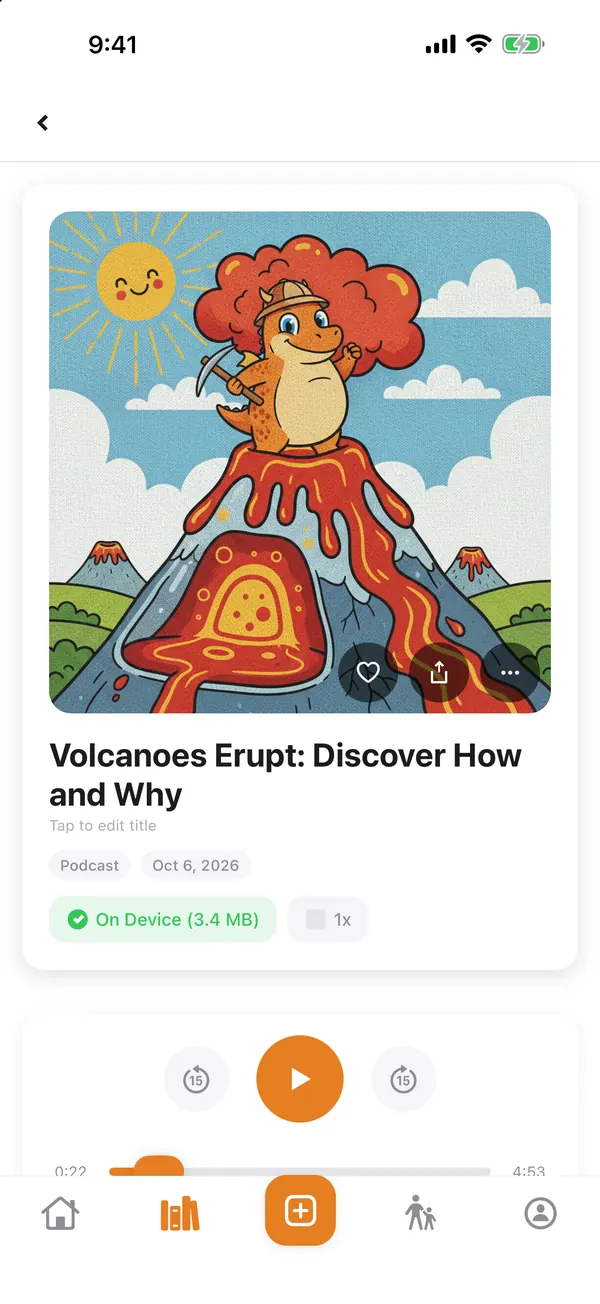 An episode called Volcanoes Erupt: Discover How and Why, with its cover art and player